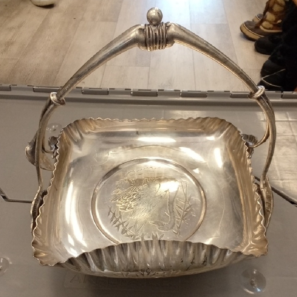 Vintage  Silver Basket Tray With Handle